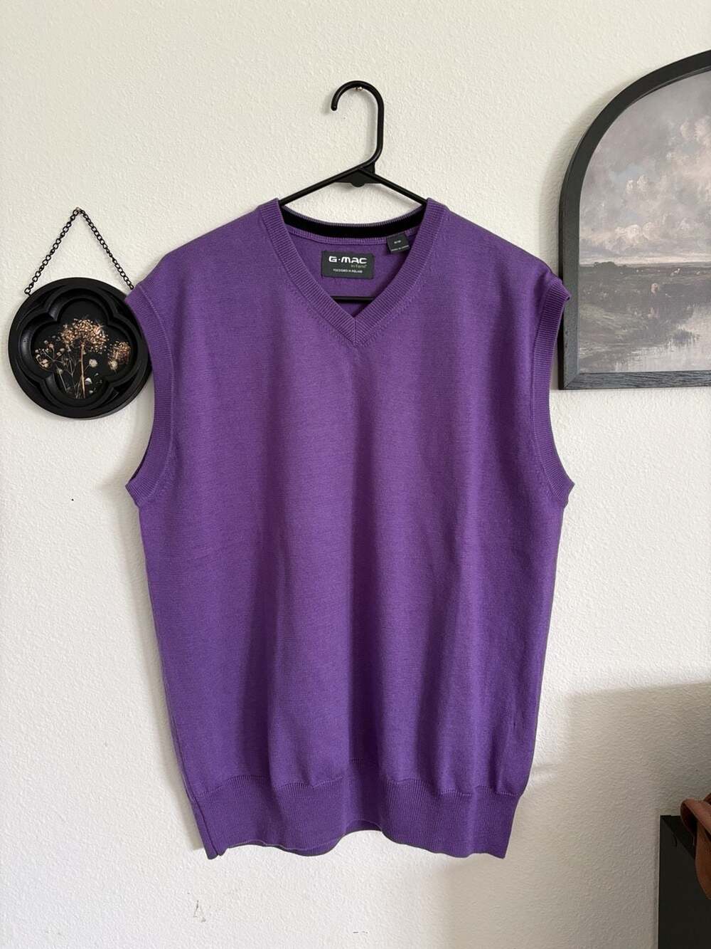 G-Mac by Kartel V-Neck Sweater Vest Size M Purple Wool